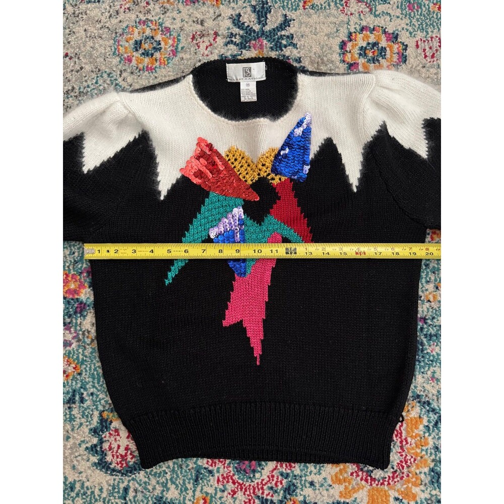 Vintage 80s Illustrations Wool Blend Sequin Pullover Sweater Size Medium - Picture 7 of 7